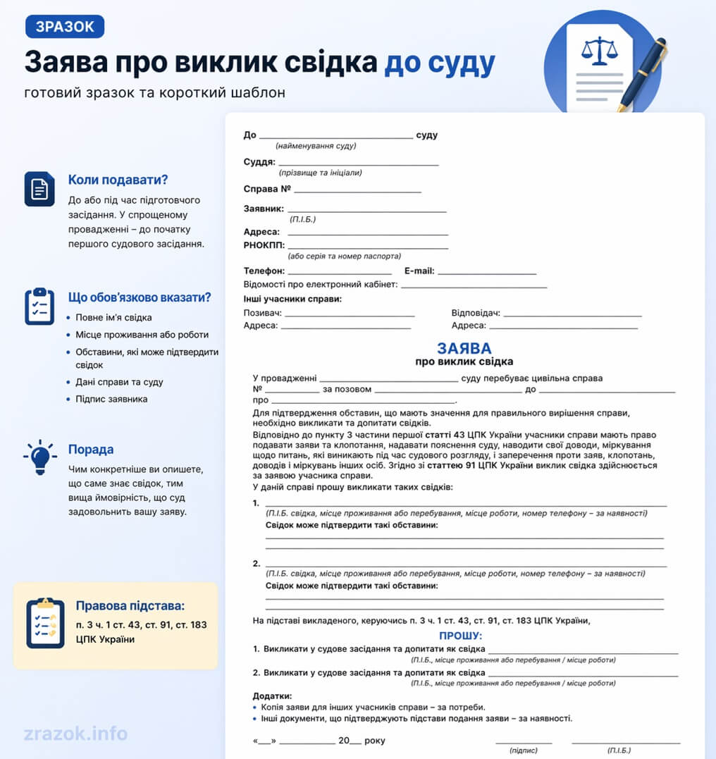 Про заяву про виклик свідка до суду