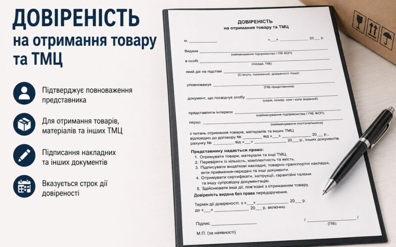 Довіреність на отримання товару та ТМЦ